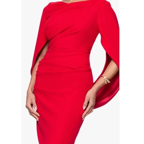 Size 16 women’s red cape dress by Betsy & Adam Elegant Red Cape Sleeve Dress wow - Picture 3 of 6
